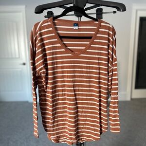 Old Navy Cinnamon and White Striped Long Sleeve Tee